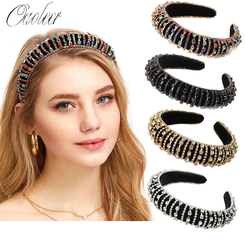 

Oaoleer Luxury Women Baroque Hair Accessories Full Diamond Hair Bands For Women Girls Vintage Bling Sponge Padded Headbands