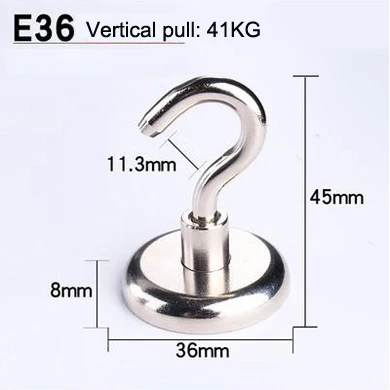 E36(pull max 41KG) 1 шт./лот неодим-железо-боровые бытовой металлический магнит магнитный крючок Железный крепкий крючок супер магнит для рыбалки устойчивая присоска - Цвет: E36(pull max 41KG)
