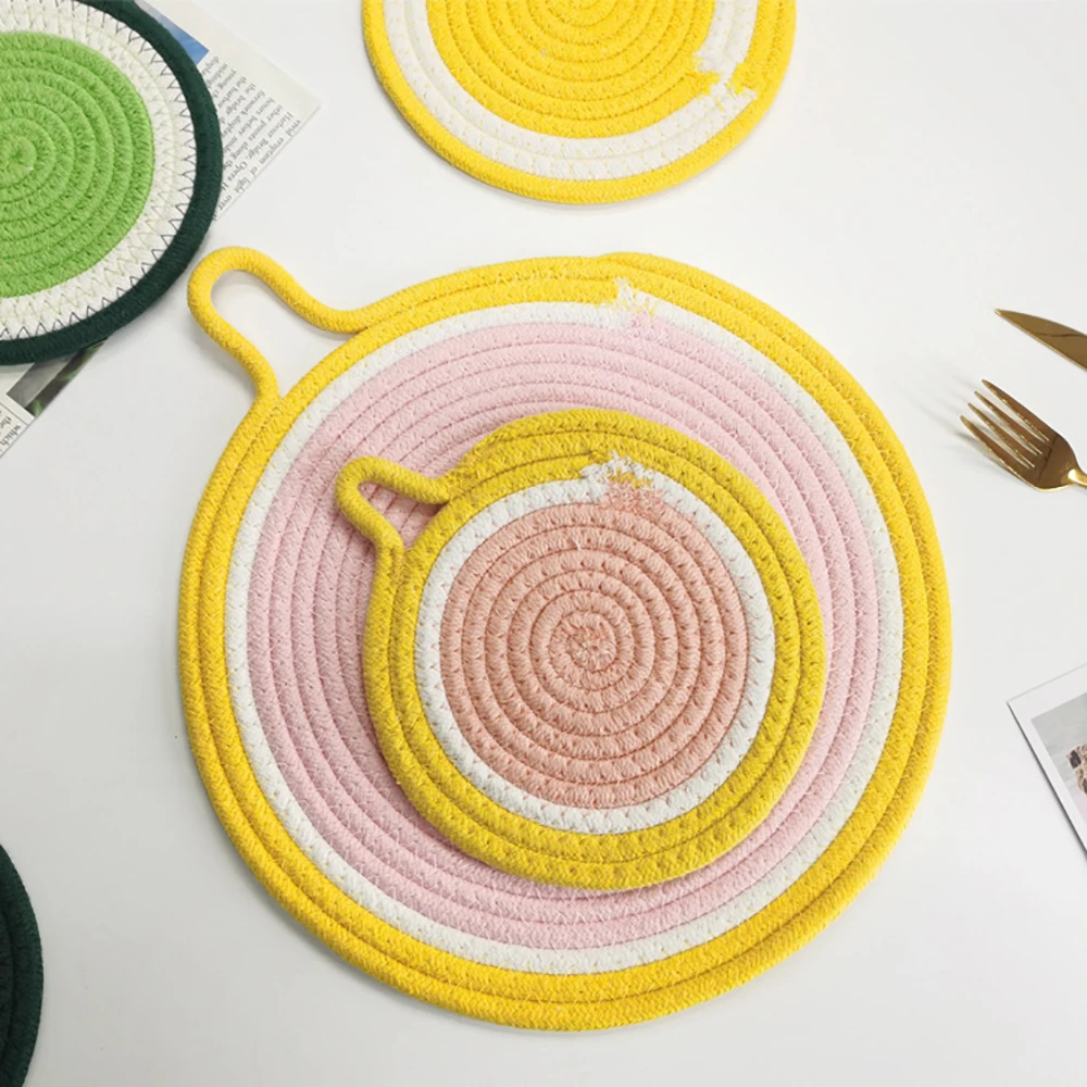 

Cotton Rope Cup Coaster Handmade Braid Mat Heat Resistant Cup Pad Candy Colors Non-slip Placemats Tablemat Kitchen Accessories