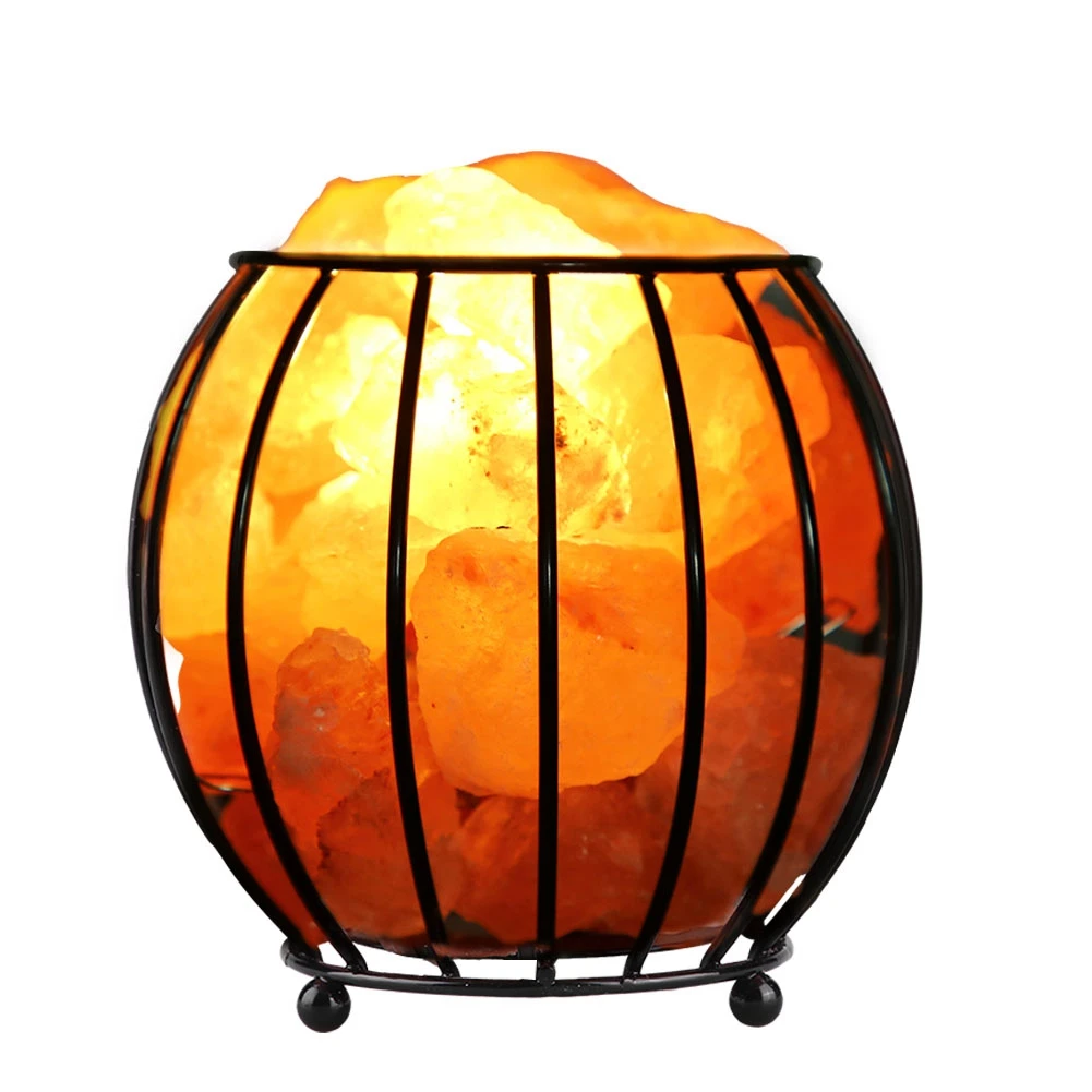 

UK Plug 220V Iron Frame Natural Crystal Salt Rock Lamp Air Purifier Home Room Night Light Decor Himalayan Iron Salt Lamp