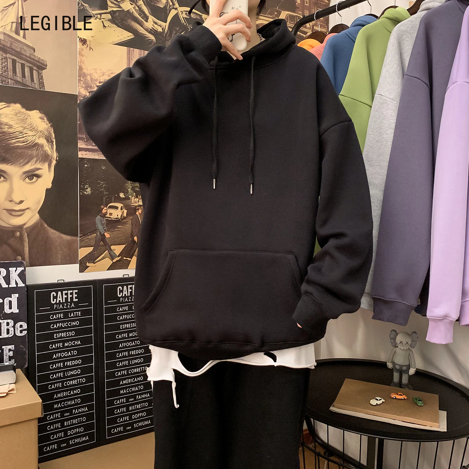 Мужская толстовка с капюшоном Повседневная однотонная Толстовка свободного