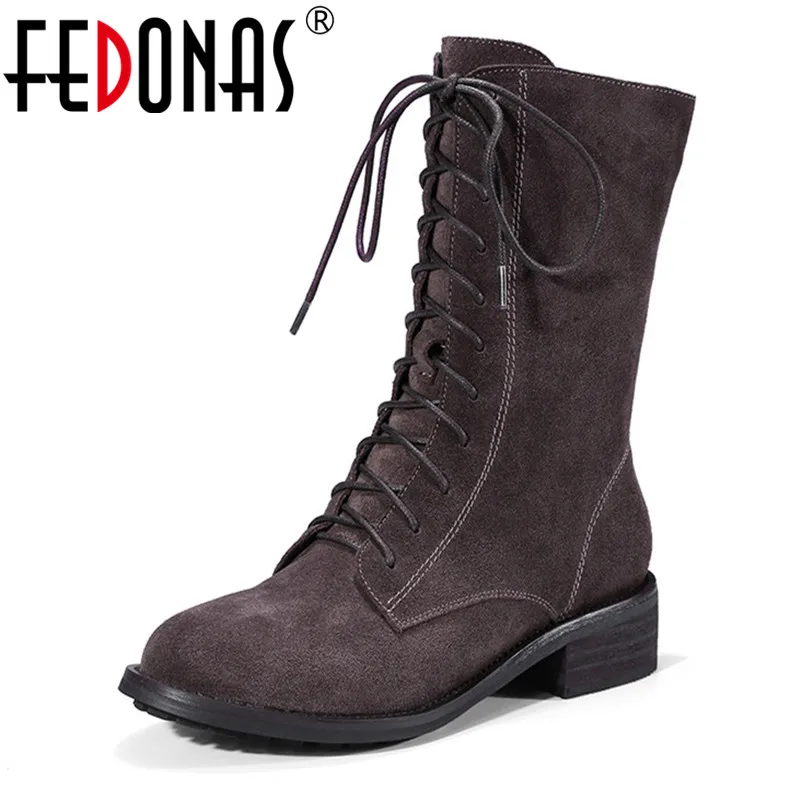 Женские замшевые ботинки FEDONAS Теплые повседневные для верховой езды на не