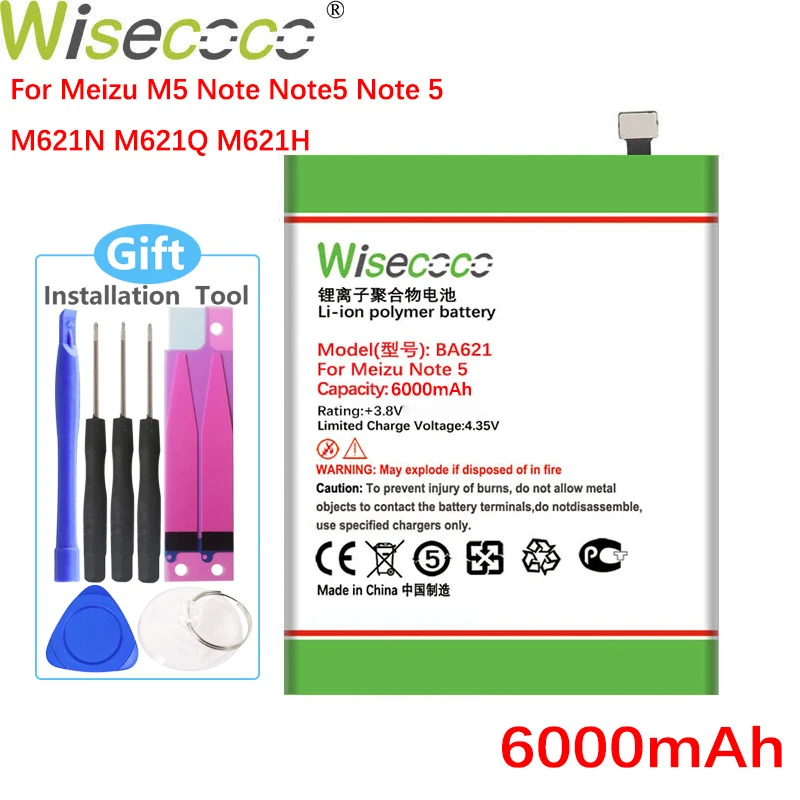 

WISECOCO 6000mAh BA621 Battery For Meizu Note5 M5 Note 5 M621Q M621H Smart Phone High Quality Battery+Tracking Number