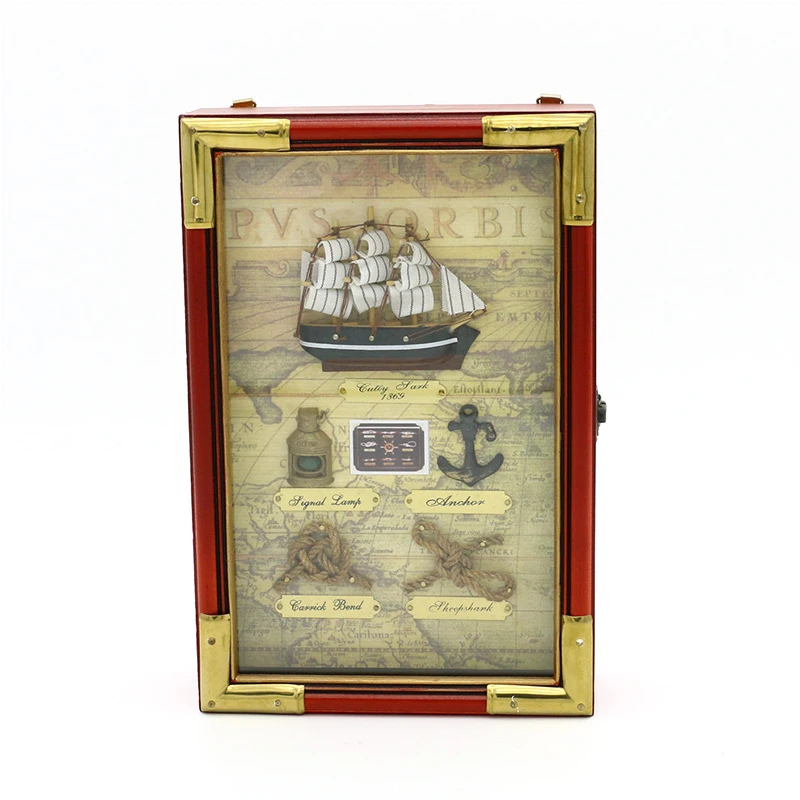 

LUCKK 2021 Marine Storage Box Anchor Retro Decorative Box Gold Frame Nautical Style Home Decoration