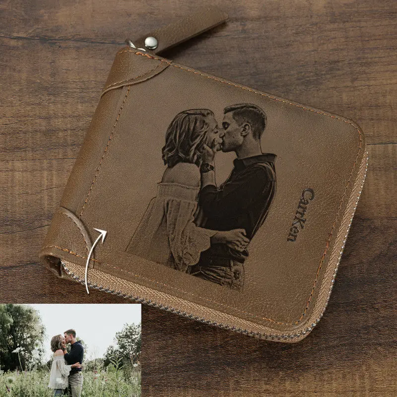

Wallet Customization Picture Custom Inscription Photo Engraved Wallet With Zipper Engraving Image Purse Valentine's Day present
