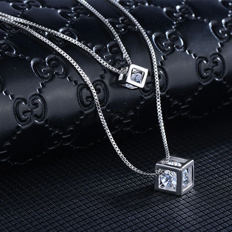 Модный Кубик Рубика с кристаллом из двойной подвески ожерелье серебряного цвета