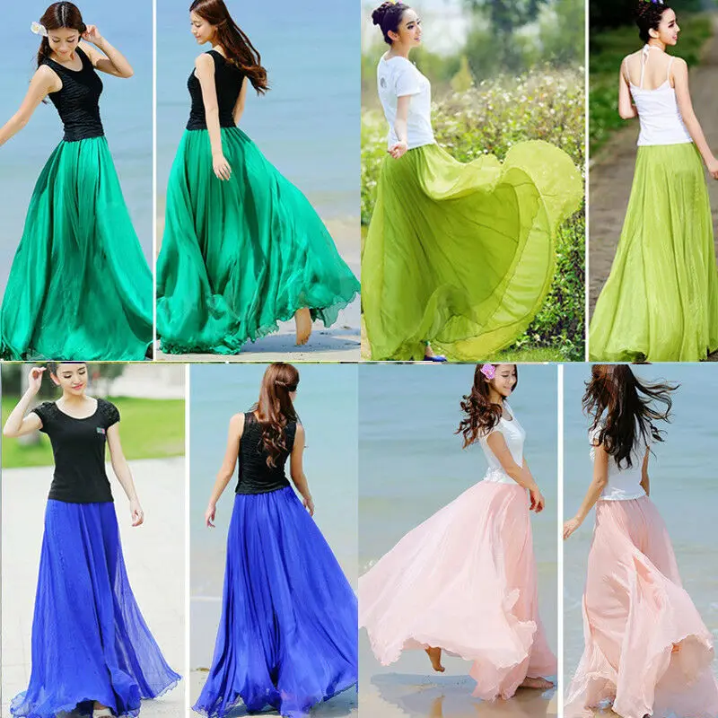 2019 модное женское Бохо Двухслойное шифоновое длинное платье макси пляжное