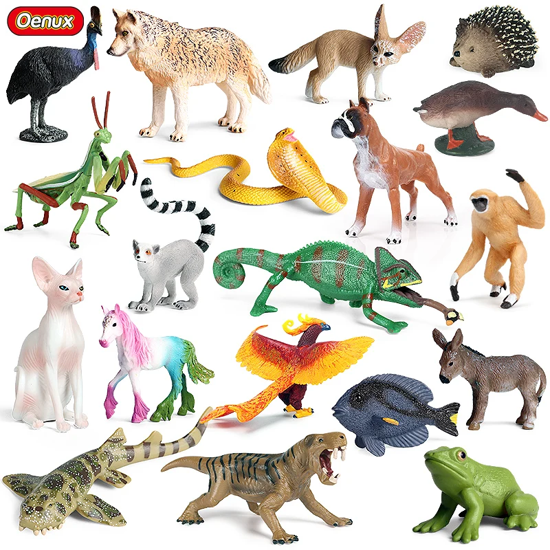 

Oenux Wild Animals Wolf Frog Snake Phoenix Model Action Figure Insect Sphynx Dog Elves Figurines Miniature Collection Kids Toy