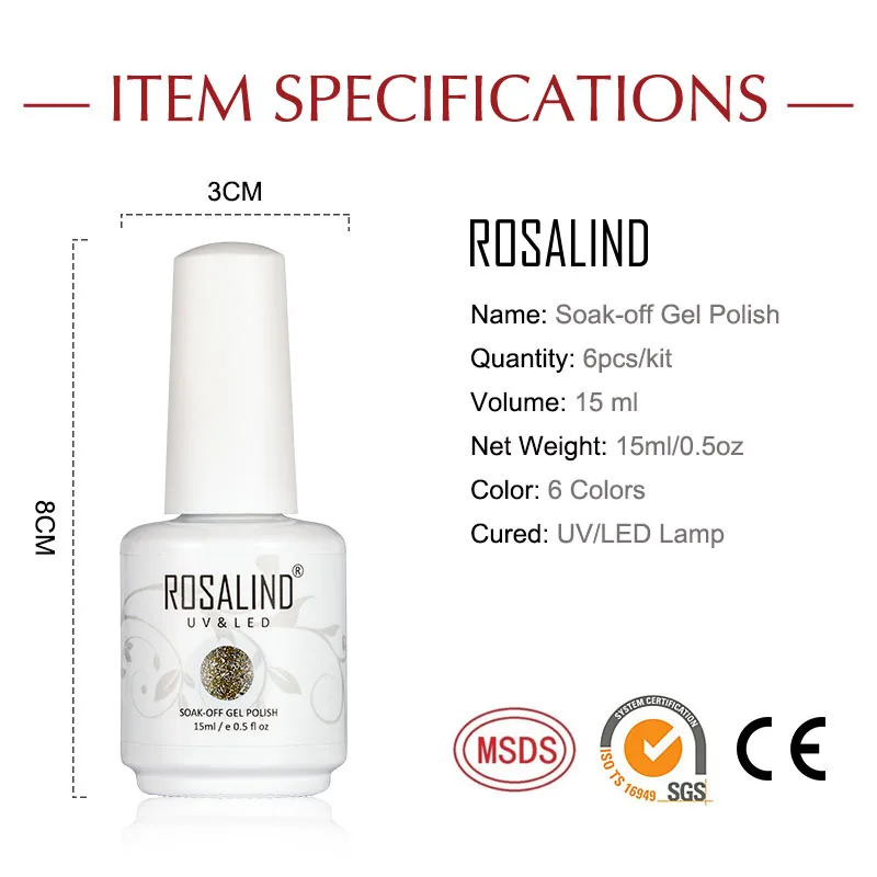 ROSALIND 6 шт./комплект Гель лак для ногтей набор Гибридный УФ гель акриловый все