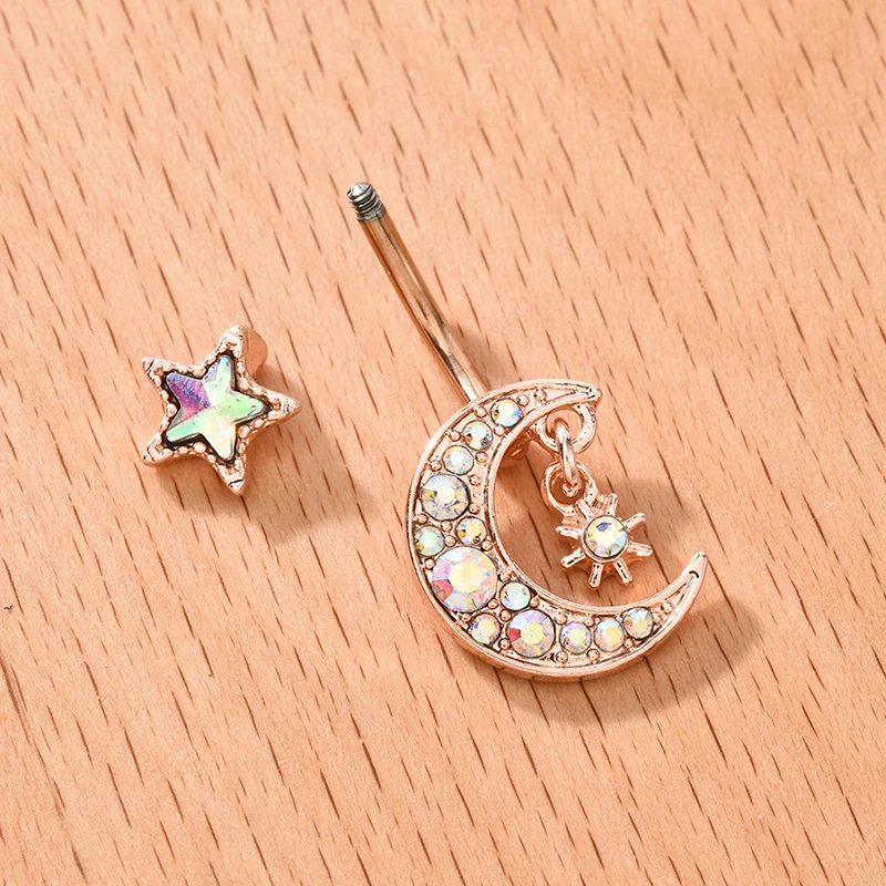 

Surgical Steel Navel Piercing Crystal Star Moon Body Jewelry Body Piercing Hip Hop Navel Belly Button Rings Cool Punk Piercing