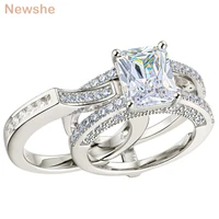 newshe 3 5ct grand rectangle wedding ring set for women bride solid 925 sterling silver engagement rings aaaaa cubic zircons