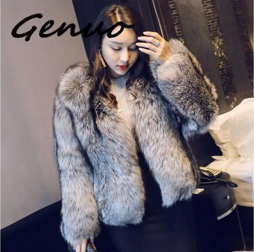 

New Autumn And Winter Imitation Fox Fur Short Paragraph Imitation Faux Fur Coat Slim Round Neck Women European And American Styl
