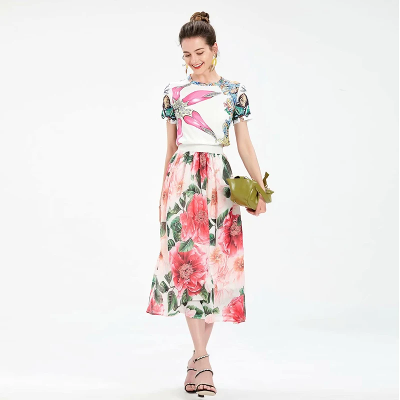 

Женский шифоновый костюм, модельный дизайнерский винтажный элегантный шифоновый костюм с топом и длинной юбкой, украшенный стразами, для в...