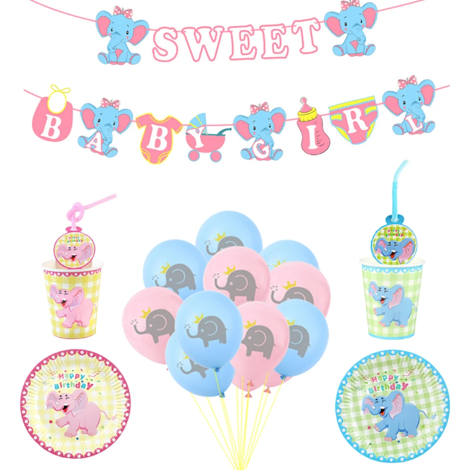 1 комплект мультяшный слон детский душ/пол украшение воздушные шары торты