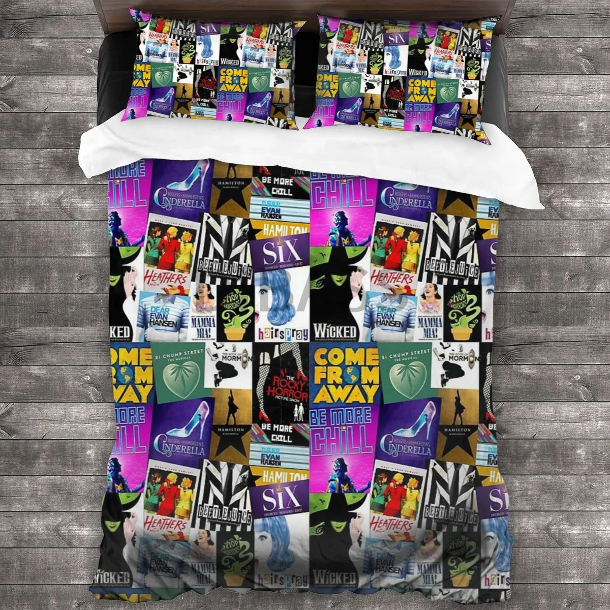 

Musicals Collage Comforter Set with 2 Pillowcases，Soft Microfiber Bedding Set Duvet Cover