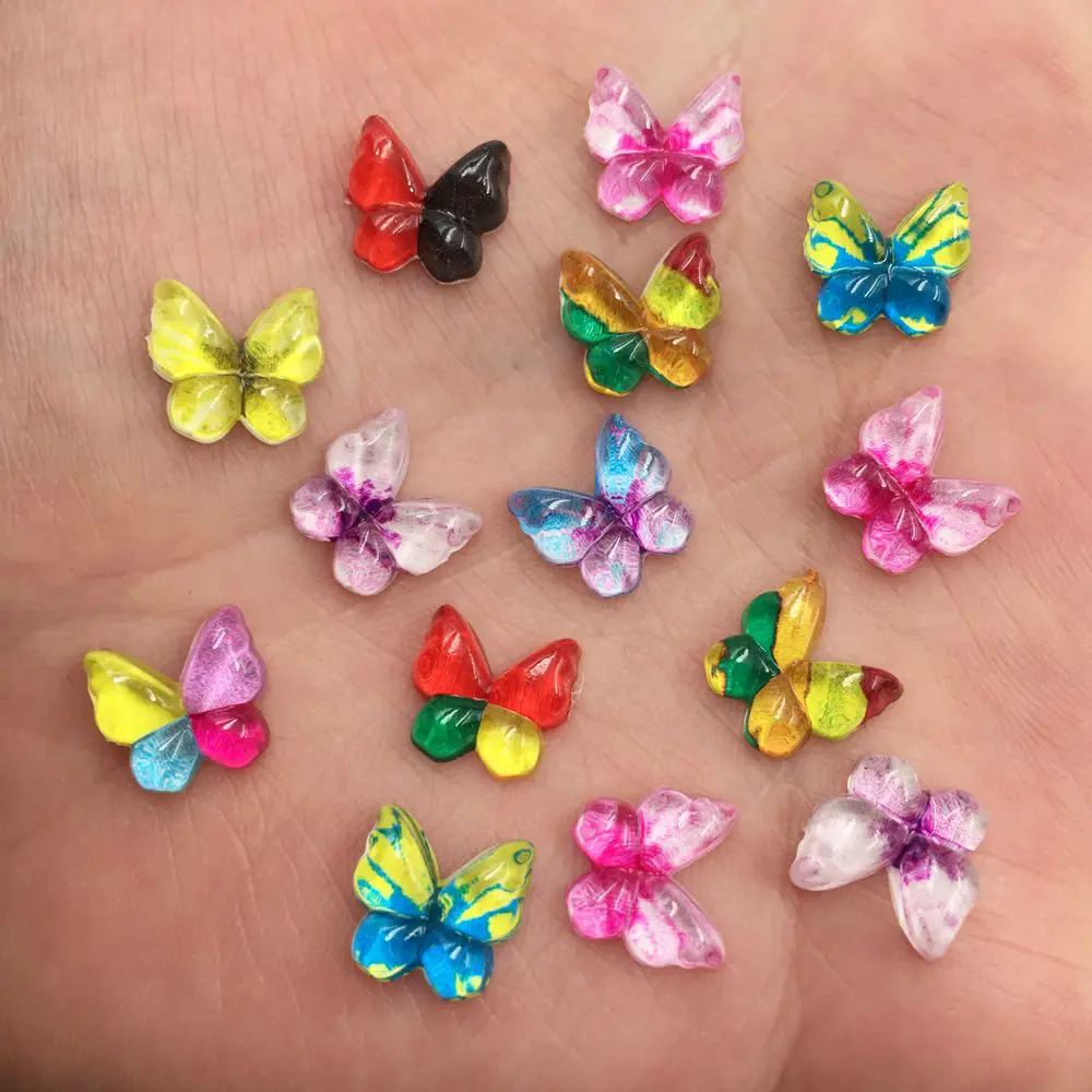 Новинка 80 шт. 10 мм разноцветные бабочки из смолы Стразы с плоским основанием для