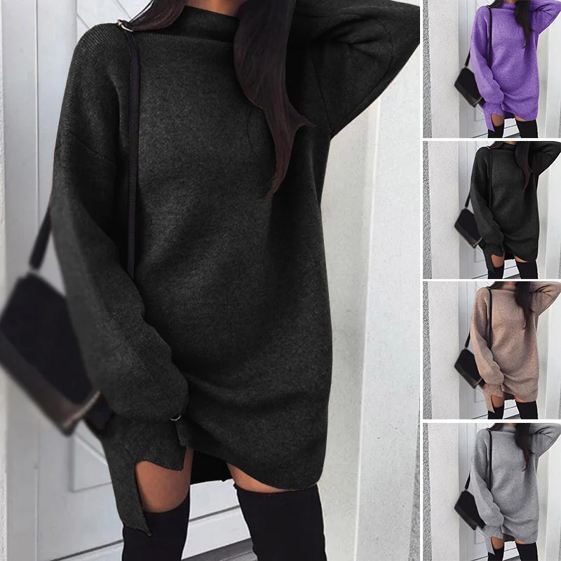 Женское осеннее Повседневное платье свободное трикотажное женское свитер