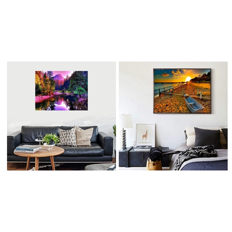 2 набора Алмазная картина по номеру набор полная вышивка-лодка и паром на закате