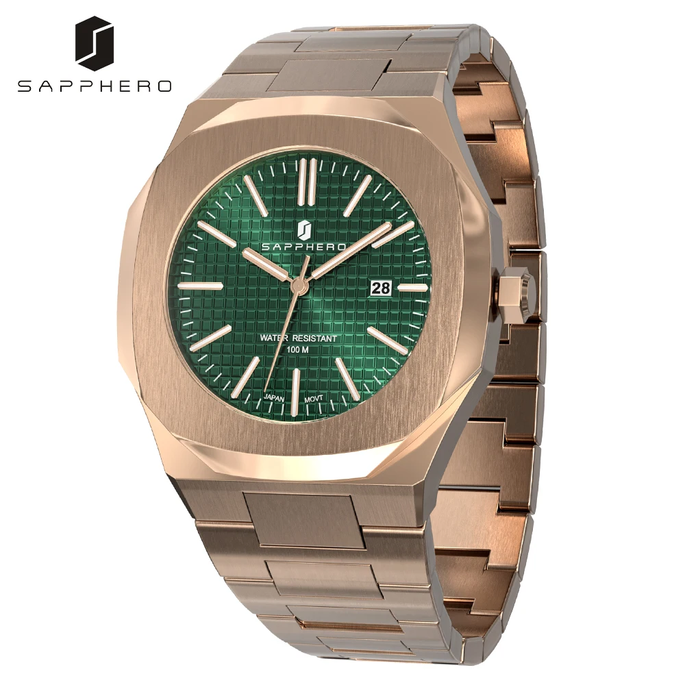 

Mens Watch SAPPHERO 100M Waterproof Quartz Movement Stainless Steel Strap Wristwatch Casual Sports Business Male Best Gift