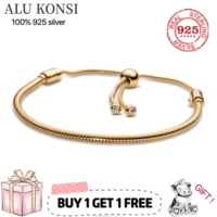 hot sale luxury original 100 925 sterling silver snake chain pan bracelet bangle for women fashion authentic charm diy jewelry