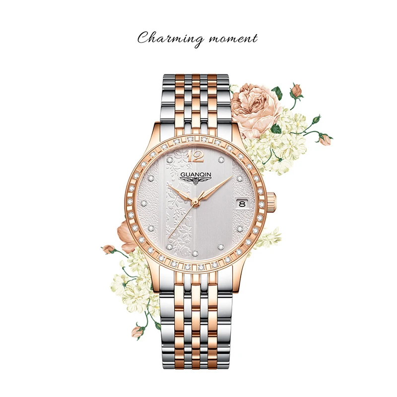 GUANQIN Watches For Women Luxury Casual Silver Women's Mechanical Watch Diamond Exquisite Watch For Girls Stylish Ladies Watches