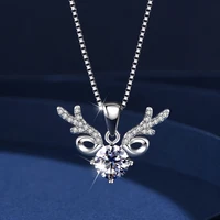 1ct moissanite diamond cute deer necklaces for women korean simple s925 sterling silver chain wedding engagement fine jewelry