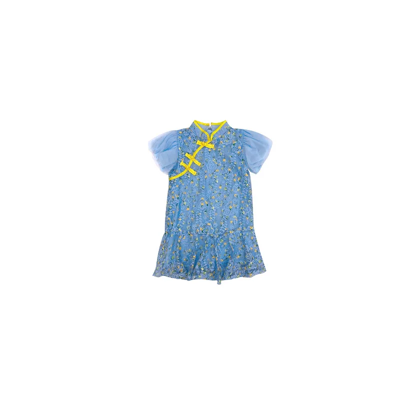 

Vintage Chinese Cheongsam Tutu Dress Baby Girls Princess Birthday Dress Outfits Button Vestidos Mesh Lace Kids 2 to 10 Yrs