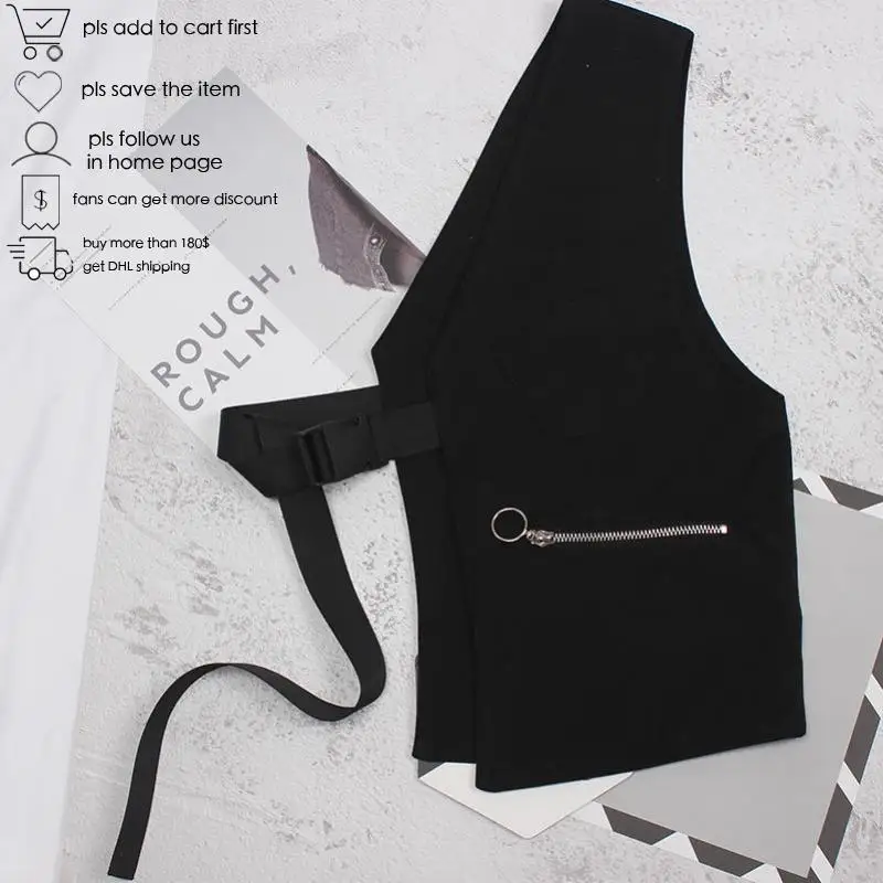 GetSpring женский жилет в стиле ретро панк на одно плечо черный для женщин