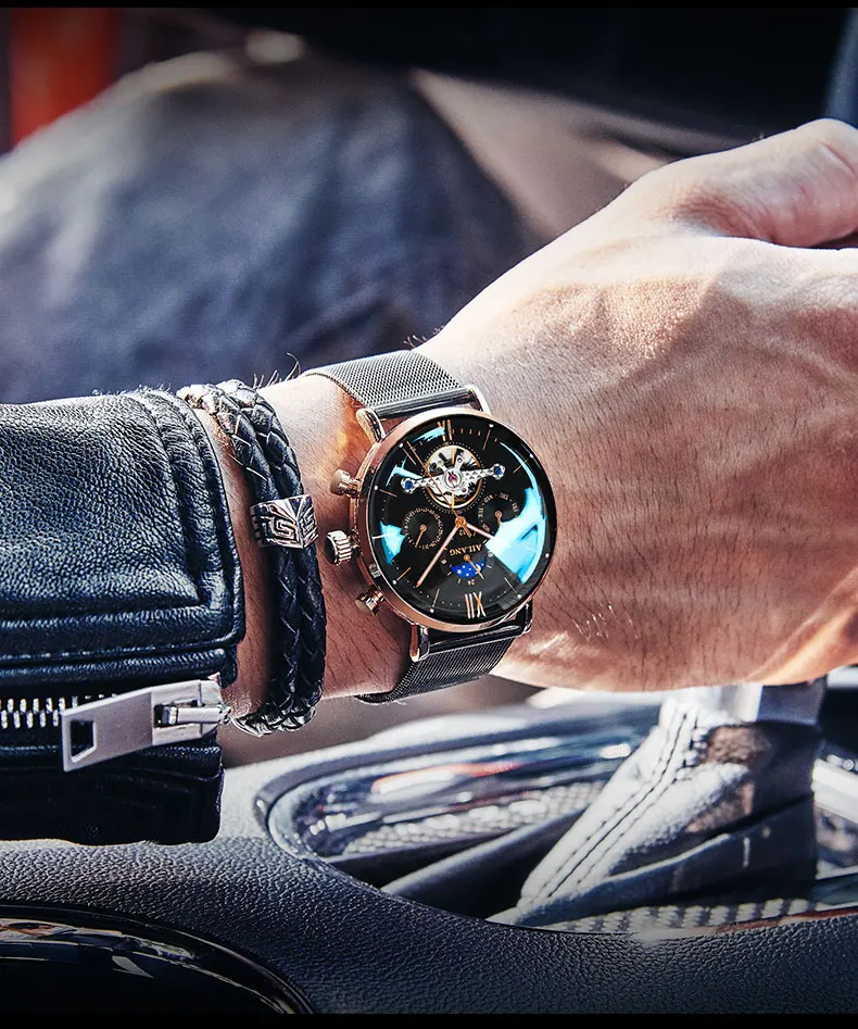 AILANG Relojes часы мужские наручные часы спортивные часы со скелетом 30 м водонепроницаемые автоматические механические часы из нержавеющей стали
