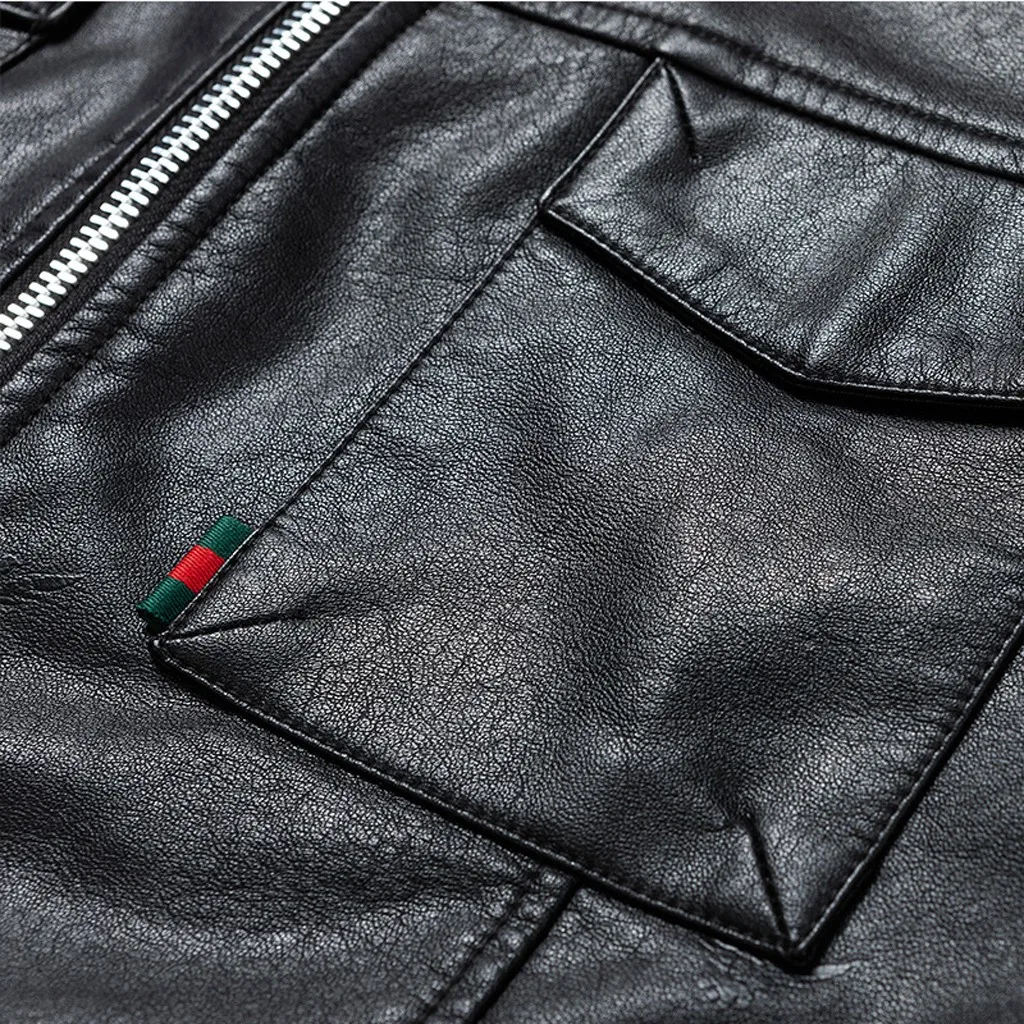 Мужская кожаная куртка плюс бархатная кожаная курка мужская jaqueta de couro masculino осенне-зимняя однотонная куртка с длинными рукавами#3