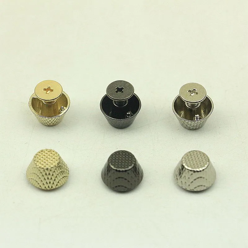 100pcs 12mm Handbag Bottom Protecting Feet Nail Bucket Shape Flat Studs Screw Back Spikes Rivets Leather Craft Bag Purse Decor