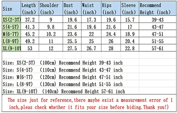 

Girls Costume Beetle Dress Up Jumpsuit Suit for Kids Birthday Party 2-10 Years