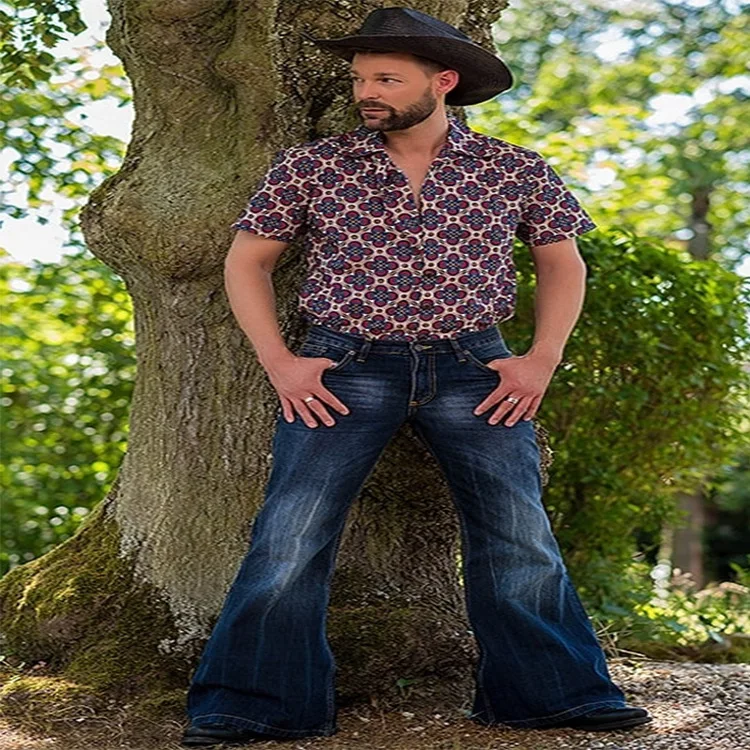 Men oversized Bell Bottom Jeans Fashion Stretch Mid Waist Bootcut Leg Denim Pants Homme Vintage Baggy Big Flare Jeans Streetwear