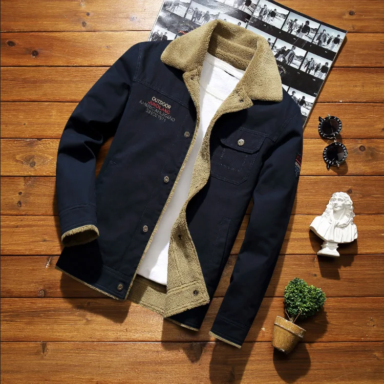 Куртка мужская хлопковая утепленная модная с плюшевой подкладкой отложным