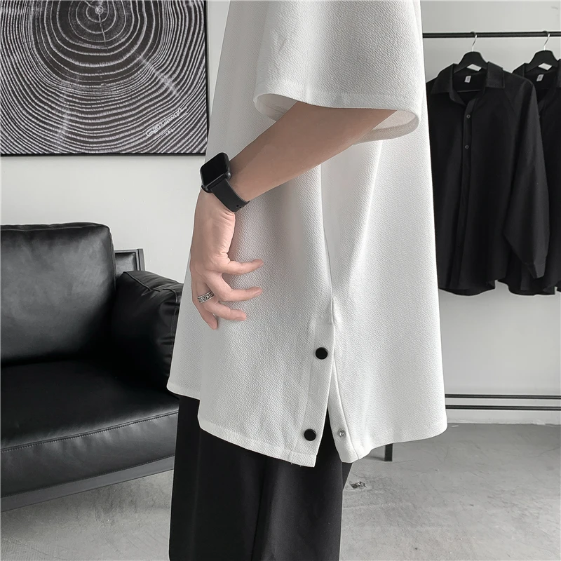 

Plus Size 5XL-S Half Sleeve T-Shirts Men Clothing 2021 Simple O-Neck Side Split Buttons Loose Casual Tee Shirt Homme Streetwear