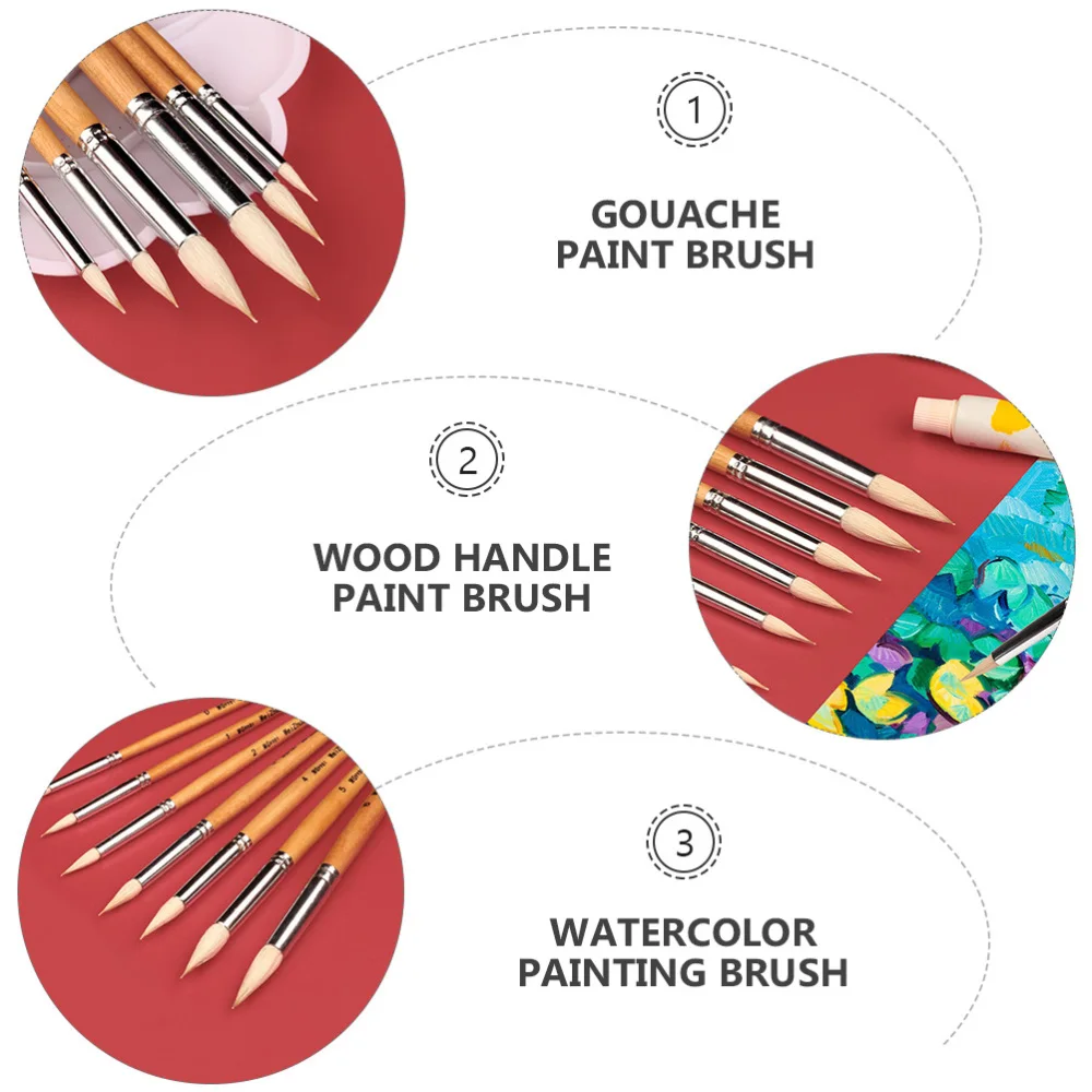 

1 Set/7pcs Painting Brushes Wood Handle Pointed Brushes Watercolor Painting Tools