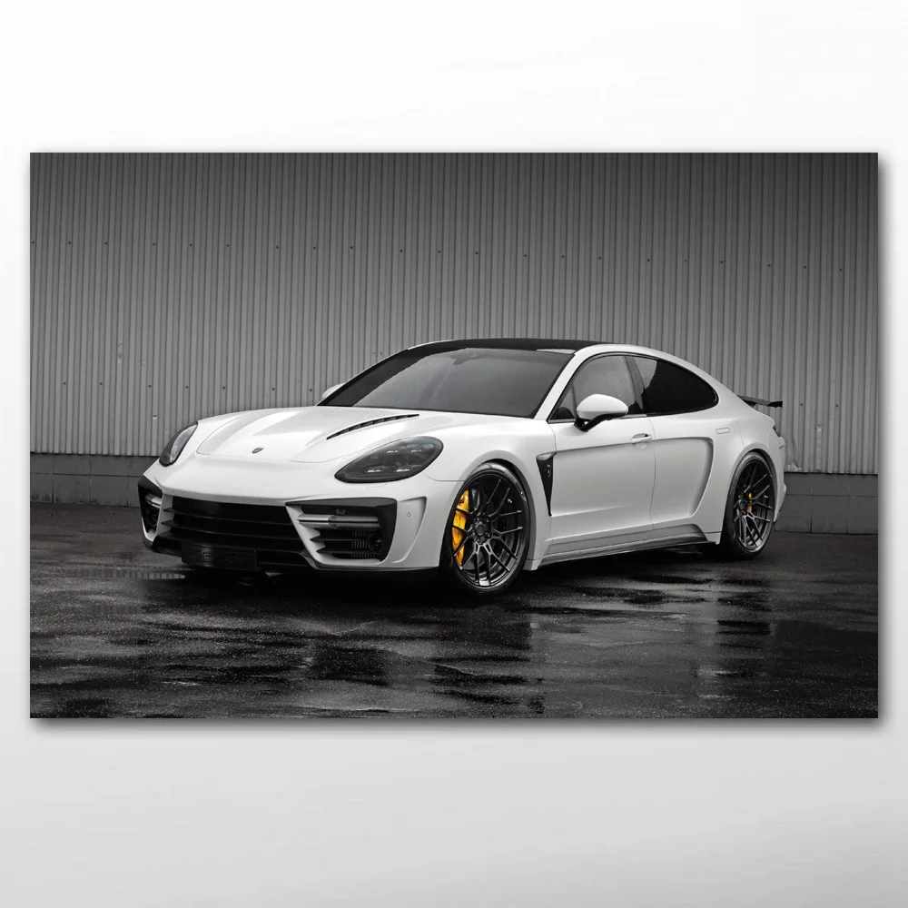 

Canvas Cloth Posters and Prints Porsches Panamera GTR Sport Car White Car Painting Wall Art for Living Room Decor