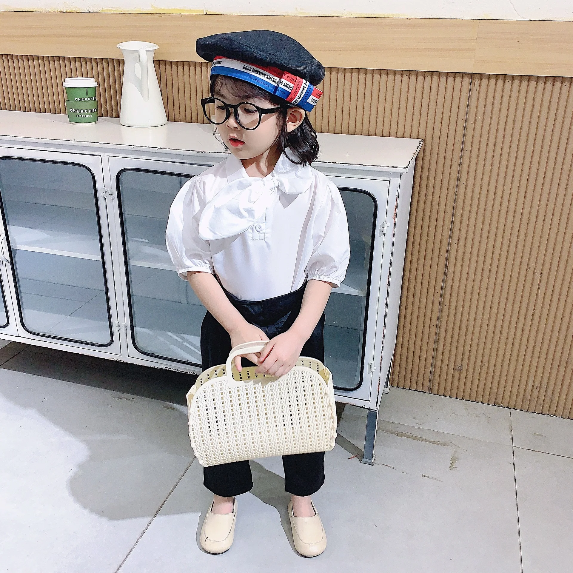 Костюм для девочек красивая рубашка с большим бантом и штаны весна-осень 2020 новая