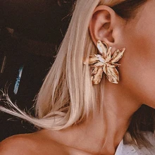 2020 Vintage Metal Flower Big Earrings for Women Gold Rose Gold Silver Color Geometric Statement Fashion Brincos Jewelry Earring