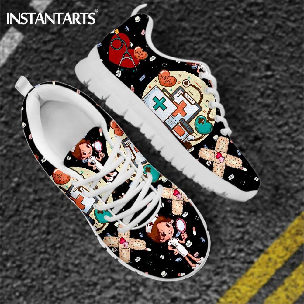 

INSTANTARTS Casual Women Nursing Shoes Mesh Flats Sneakers Physician Girl Brand Design Premium Sketch Shoes Woman Footwear Shoe