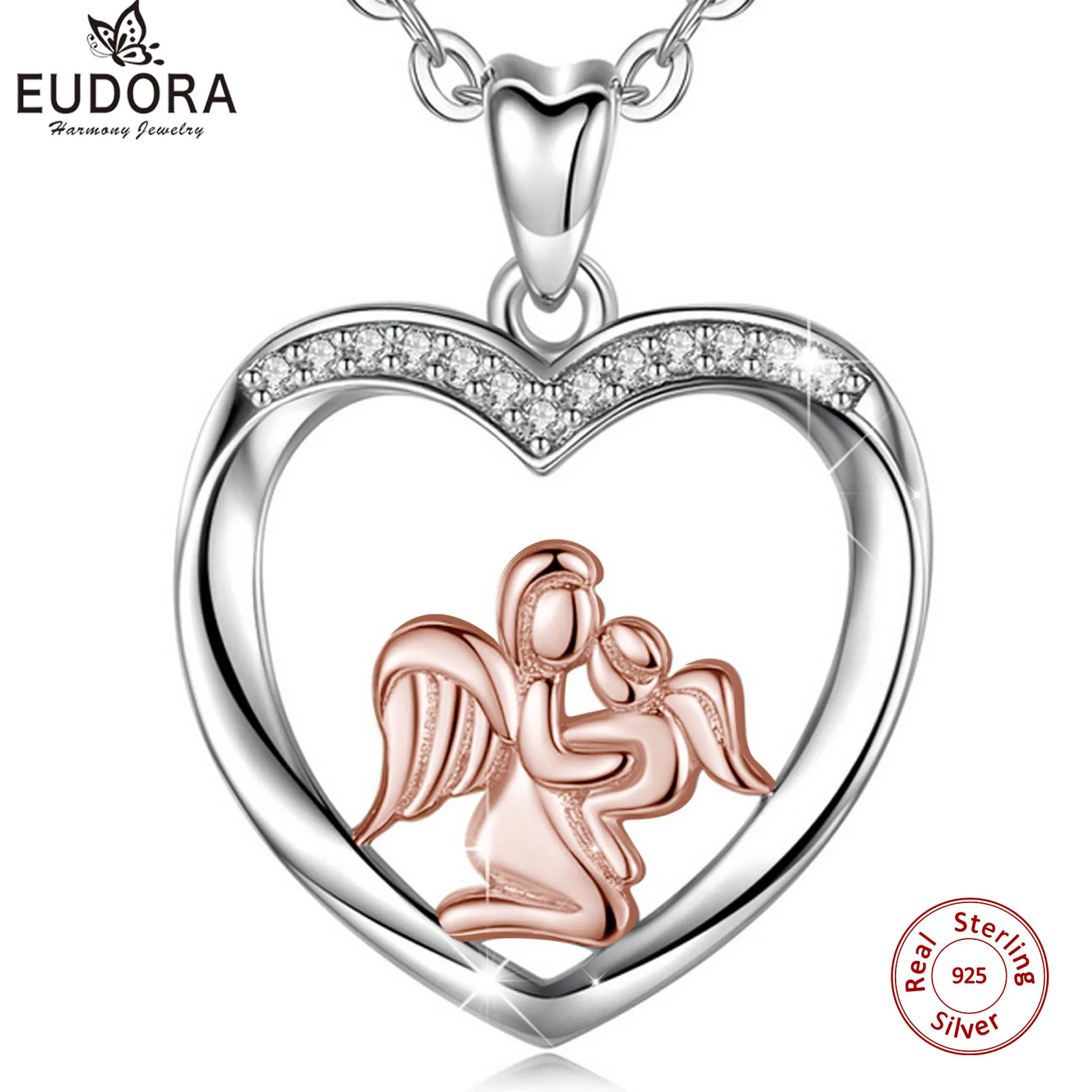 

EUDORA Fashion Angel mom Angel Baby Pendant Rose Gold Mother and Baby Necklace Mother's Day best Gift good luck jewelry with box