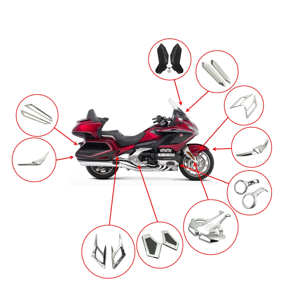

Chrome for honda GoldWing GL1800 18-20 windshield Fog lights brake light Shock Absorbers frame Fender Accent Decoration Trim