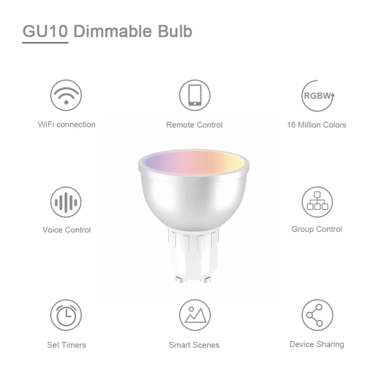 GU10 RGBW Wi-Fi умная лампа дистанционное управление Wi-Fi переключатель света Led Изменение цвета лампа для IOS Android работа с Alexa google Home