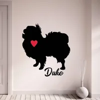 Japanese Chin Wall Decal Personalized Your Dog's Name Vinyl Sticker Custom Name Dog With Red Heart Pet Shop Interior Decor M922