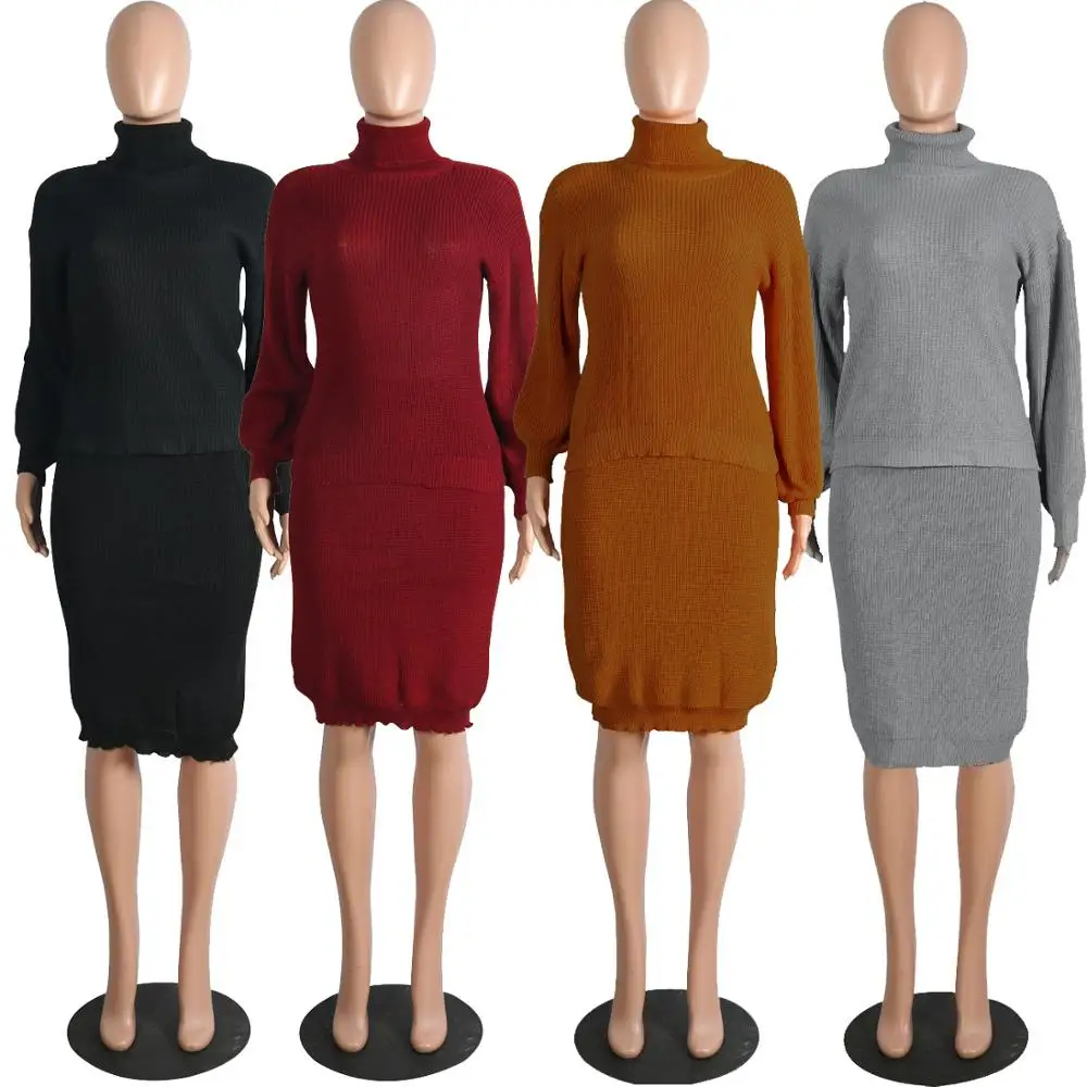 Женский трикотажный костюм с юбкой повседневный из двух предметов высоким