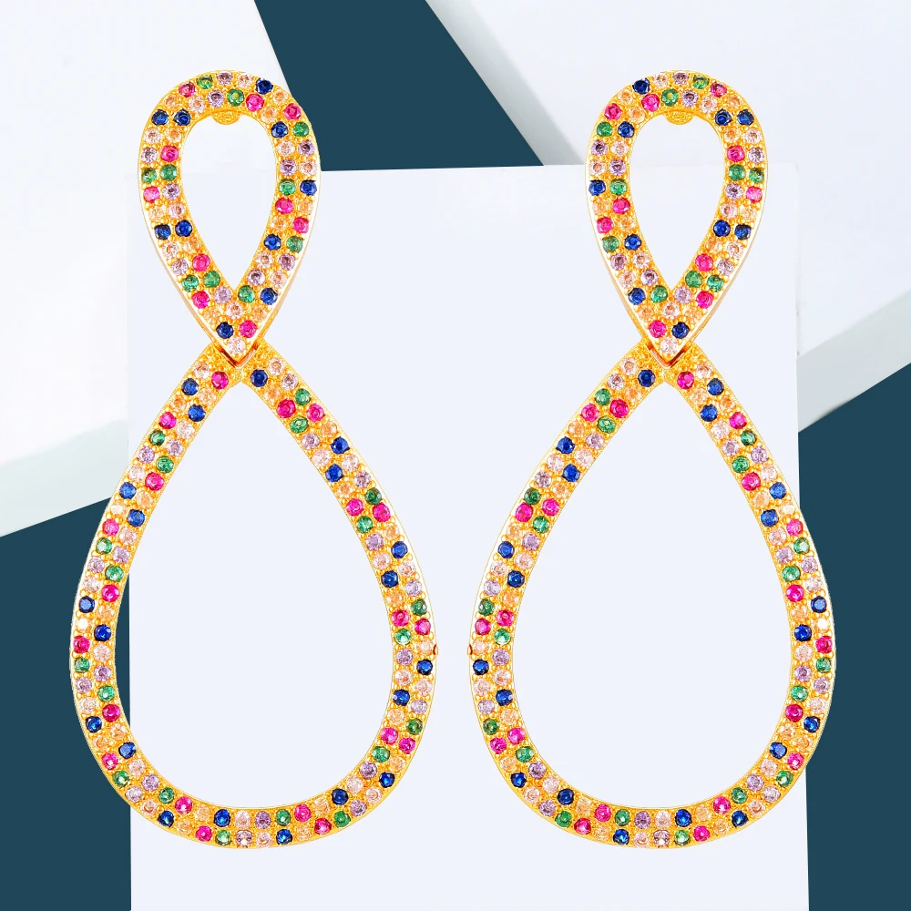 

Jimbora роскошные подвесные серьги высокого качества для женщин Свадебная вечеринка кубический циркон CZ Дубай индийские искусственные