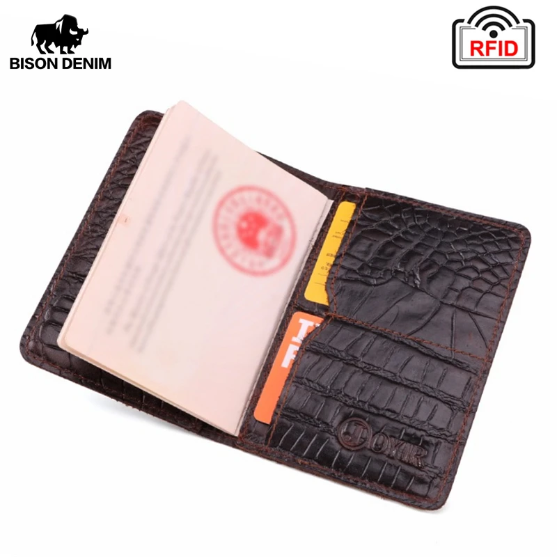 

BISON DENIM, чехол из натуральной кожи для паспорта, RFID, дорожный кошелек, роскошный дизайн для мужчин и женщин, чехол для карт, чехол QB032-2078