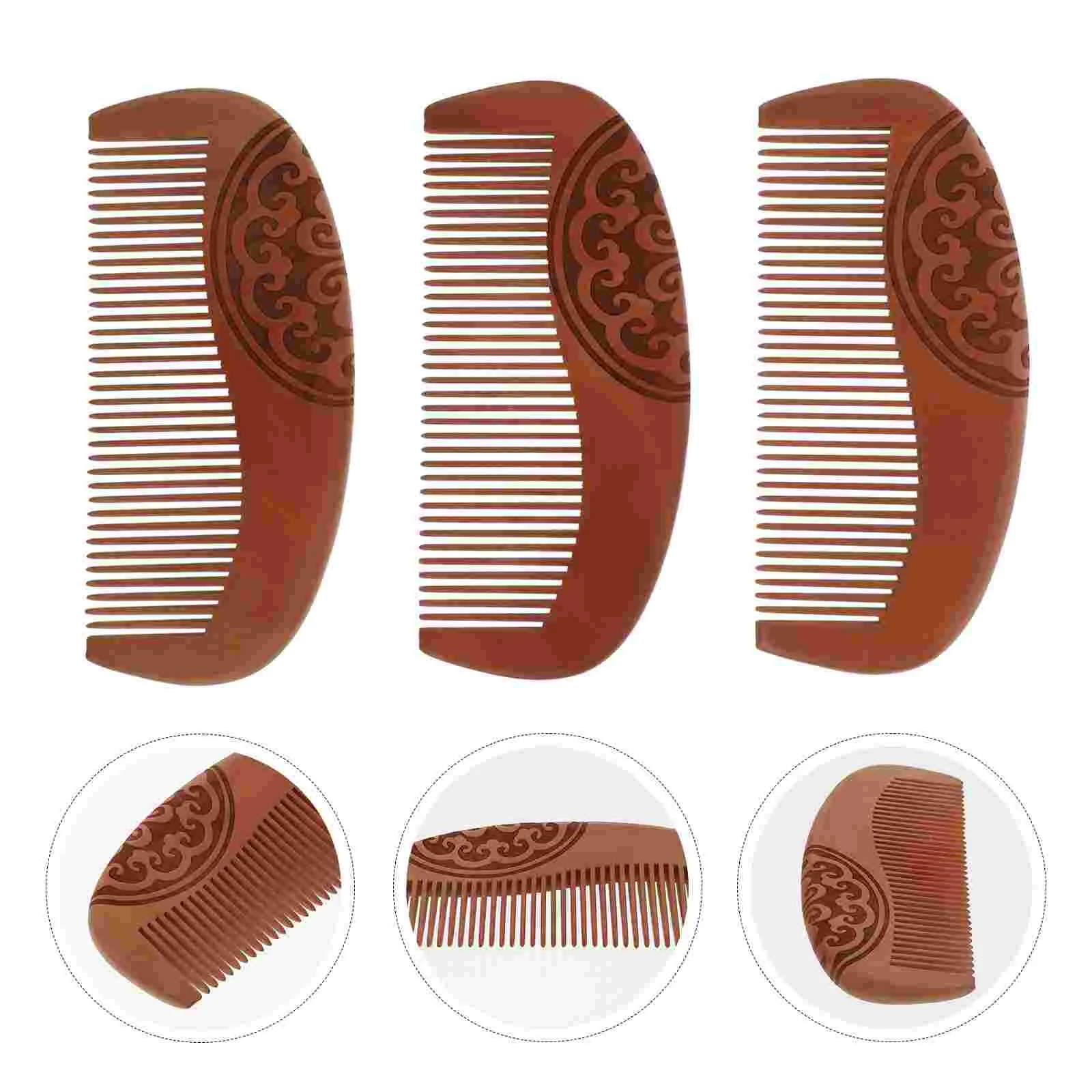 

3pcs Portable Wooden Combs Fashion Carved Combs Scalp Combs (Light Brown)