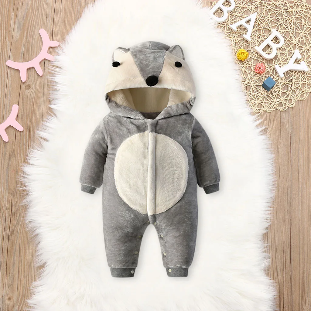 Модный утепленный комбинезон с длинными рукавами и рисунком лисы для