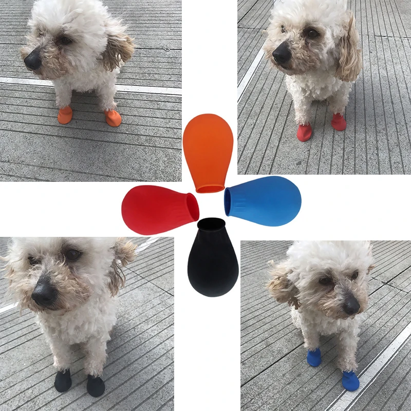 4pcs/set Pets Boots Socks Waterproof Rubber Rain Dog Shoes Non Slip Outdoor Puppies Cachorro Candy Color | Дом и сад